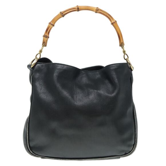 GUCCI Bamboo Hand Bag Leather Black Gold 001 1638 001 1638 - Picture 2 of 16